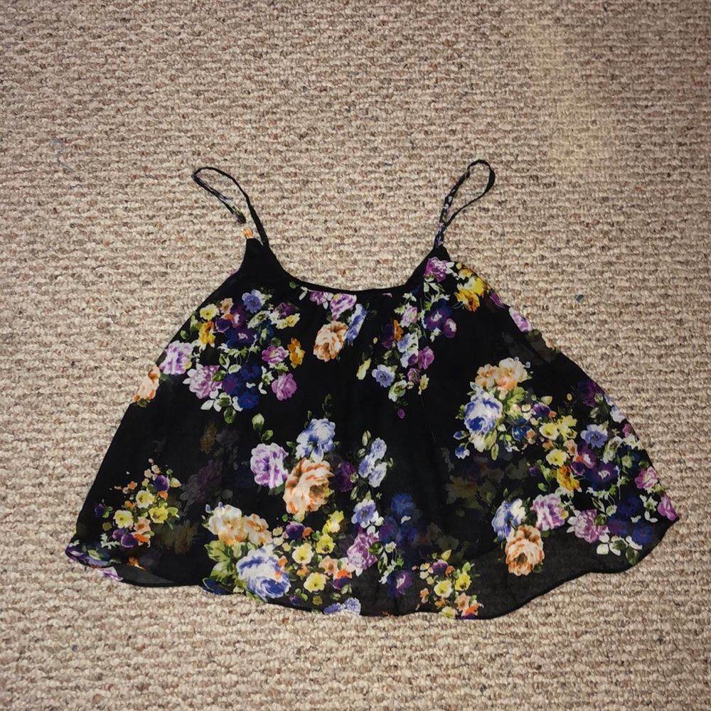 Sheer cropped flowy tank top w/ built in bra